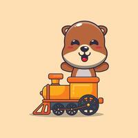 fofa lontra mascote desenho animado personagem passeio em trem vetor