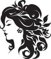 noir Flor beleza floral mulher cabeça sombreado elegância floral face símbolo vetor