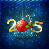 2015 feliz ano novo design com bola de Natal e doces vetor