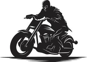 sombra ceifeira sombrio esqueleto motociclista dentro Preto meia noite cruzador esqueleto cavaleiro emblema dentro couro Jaqueta vetor
