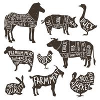 Tipografia de silhueta de animais de fazenda