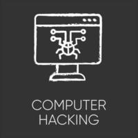 ícone de giz de hacking de computador. ganho de acesso ilegal. falha de segurança. malware, ransomware. phishing, cibercrime. prática maliciosa. esquema fraudulento. ilustração vetorial isolado quadro-negro vetor