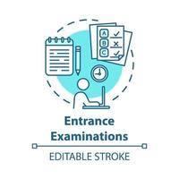 ícone do conceito de exame de admissão. exame de admissão. passando no teste. lutar por um lugar de estudo. verifique o conhecimento e o nível de ilustração da linha fina da ideia de treinamento. desenho de contorno isolado do vetor. curso editável vetor