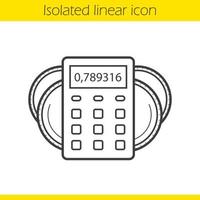 ícone linear de cálculos de renda. ilustração de linha fina. calculadora com moedas. símbolo de contorno de planejamento financeiro. desenho de contorno isolado de vetor