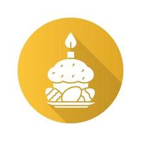ovos de Páscoa, bolo e velas. ícone de sombra longa de design plano. símbolo da silhueta do vetor