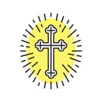 ícone de cor do crucifixo da igreja. cruze com luz ao redor. ilustração vetorial isolada vetor