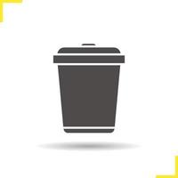 ícone de lata de lixo. soltar o símbolo da silhueta de sombra. caixote de lixo. lixeira. espaço negativo. ilustração isolada do vetor