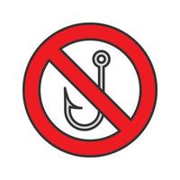 sinal proibido com o ícone de cor de gancho. nenhuma proibição de pesca. ilustração vetorial isolada vetor