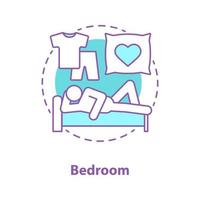 pessoa no ícone do conceito de cama. ilustração de linha fina de ideia de quarto. tempo de descanso. desenho de contorno isolado de vetor
