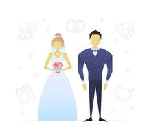design de personagens planas de noiva e noivo. recém-casados. casado agora mesmo. celebração de casamento. ilustração isolada do vetor