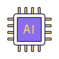 ícone de cor do processador ai. microprocessador para sistema de inteligência artificial. microchip, chipset. CPU. unidade central de processamento. computador, processador de telefone. ilustração vetorial isolada vetor