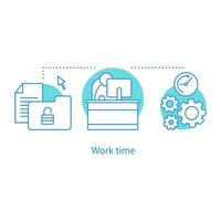 ícone do conceito de tempo de trabalho. ilustração de linha fina de ideia de programação. tecnologia de TI. trabalhador de escritório. desenho de contorno isolado de vetor