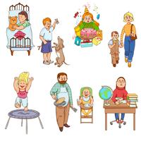 Pais, com, crianças, caricatura, ícones, cobrança vetor