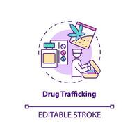 ícone do conceito de tráfico de drogas. comércio ilegal. contrabando através da fronteira do país. verificar na entrada. ilustração de linha fina de ideia abstrata de deportação. desenho de cor de contorno isolado vetor. curso editável vetor