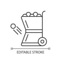bola lançando o ícone de dispositivos lineares. lançador de bola automático. máquina de lançamento de beisebol. ilustração personalizável de linha fina. símbolo de contorno. desenho de contorno isolado do vetor. curso editável vetor
