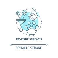 ícone de conceito azul de fluxos de receita. recursos de receita recorrente. ganhando dinheiro. ilustração de linha fina de ideia abstrata de modelo de negócios. desenho de cor de contorno isolado vetor. curso editável vetor