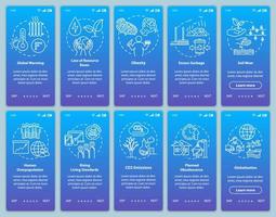 tela de página de aplicativo móvel de integração de consumo excessivo com conceitos. dano ambiental. consumismo passo a passo 5 etapas de instruções gráficas. modelo de vetor ui com ilustrações coloridas rgb