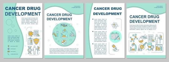 modelo de folheto de desenvolvimento de drogas contra o câncer. tratamento oncológico. farmacologia. folheto, livreto, design de impressão de folheto com ícones lineares. layouts de vetor para revistas, relatórios anuais, cartazes publicitários