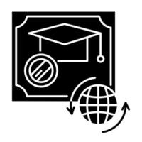 ícone de glifo preto de diploma. certificado escolar. confirmação de graduação. documento acadêmico. qualificação. grau. Educação. símbolo da silhueta no espaço em branco. ilustração isolada do vetor