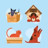 quatro ícones de animais de estimação de adoção vetor