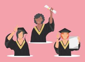 três estudantes mulheres graduadas vetor