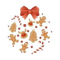 cartão de feliz natal com padrão circular de biscoitos vetor