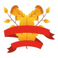 folhagem de folhas de outono com decoração sazonal de fita vermelha vetor