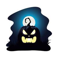 lâmpada de abóbora de halloween com rosto à noite personagem vetor