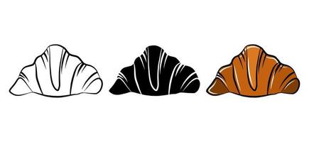 conjunto de ícones isolados de croissant, comida doce de café da manhã, elemento de design de logotipo de padaria dos desenhos animados planos coloridos. esboço desenho desenho ilustração em vetor.