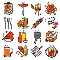 Conjunto de ícones coloridos para churrasco Grill