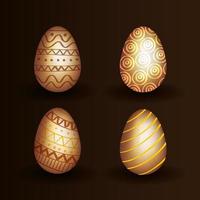 conjunto de ovos de páscoa dourado decorado vetor