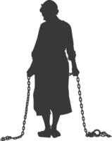 silhueta idosos mulher escravo com manilha cheio corpo Preto cor só vetor