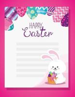 cartão de feliz páscoa com coelho e ovos decorados vetor