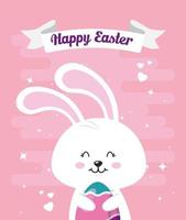 cartão de feliz páscoa com coelho e ovo decorado vetor