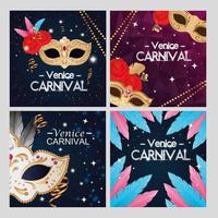 conjunto de cartaz carnaval de Veneza com decoração vetor