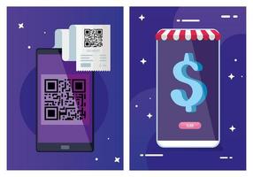 papel de código qr e design de vetor de smartphones