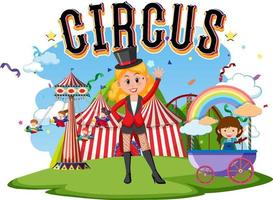 design de logotipo de circo com garota mágica vetor