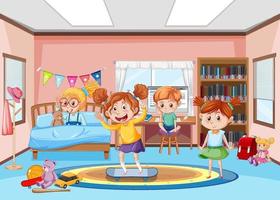 interior do quarto com personagens de desenhos animados infantis vetor