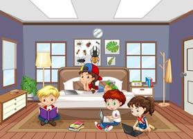 interior do quarto com personagens de desenhos animados infantis