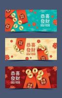 bolso vermelho chinês com moeda e estandarte floral vetor