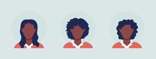 conjunto de avatar de personagem de vetor de cor semi plana de penteados femininos. garota com cabelo diferente. retrato da vista frontal. ilustração de estilo cartoon moderno isolado para design gráfico e pacote de animação