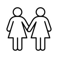 ícone linear de casal de lésbicas. ilustração de linha fina. duas mulheres segurando as mãos símbolo de contorno. desenho de contorno isolado de vetor