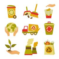 Conjunto de ícones de ecologia e resíduos vetor