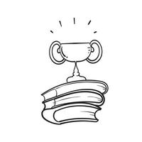 mão desenhada doodle livro e troféu ilustração símbolo para o conceito de educação de sucesso. vencedor, recompensa, competição, conhecimento, habilidades. estilo cartoon vetor