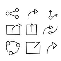 conjunto de ícone de compartilhamento em estilo doodle desenhado à mão vetor