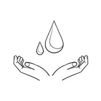 mão desenhada gotas de água no símbolo das palmas para dermatologia testada ícone ilustração estilo doodle vetor