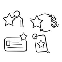 ícone de linha de programa de royalties desenhado à mão definido em vetor de esboço de doodle