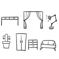 desenhado à mão conjunto simples de ícones de linha do vetor relacionados com móveis. com vetor de estilo de desenho de doodle