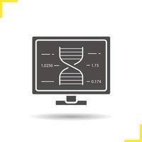 ícone de fita de DNA. drop shadow símbolo de silhueta de pesquisa do genoma humano. pesquisa de computador fromula. ilustração isolada do vetor