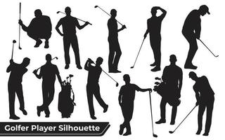 coleção de silhuetas masculinas de jogadores de golfe em diferentes poses vetor